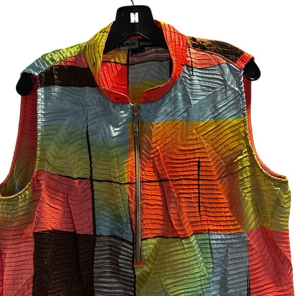 Jamie Sadock Neon Radiance Artsy Crinkled Silky Golf Activewear Vest Top XL - Picture 2 of 10